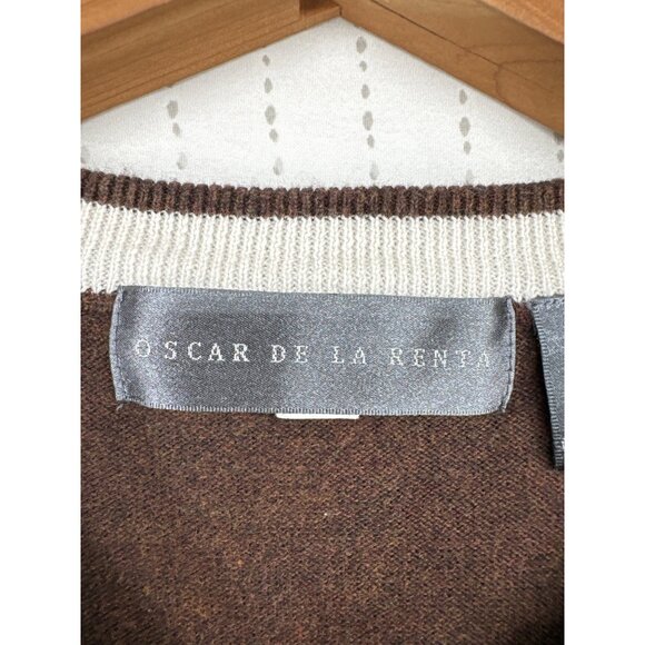 Oscar de la Renta Mens Sweater Vest Sz L Brown Cotton Academia Preppy Designer - Picture 3 of 10